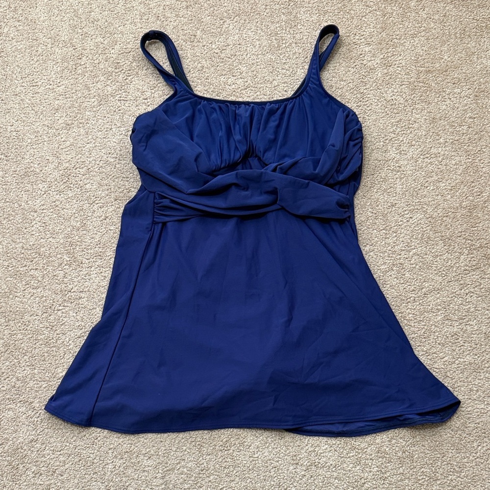 Lands' End Square Neck Wrap Front Slimming Royal Blue One Piece Swim Dress 18W